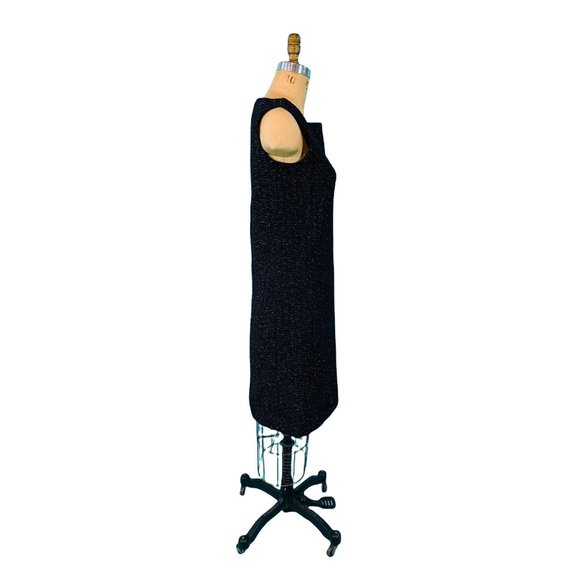 Vintage 60s Shift Dress Womens Medium Black Silver Metallic Cintura - Picture 9 of 10